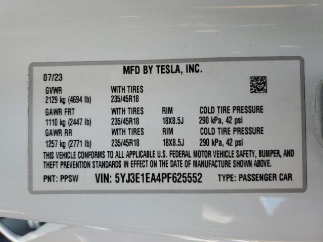 2023 TESLA MODEL 3 5YJ3E1EA4PF625552