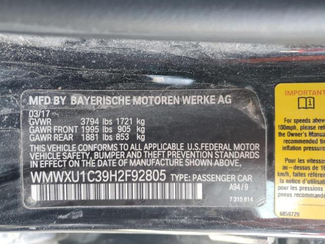 2017 MINI COOPER WMWXU1C39H2F92805