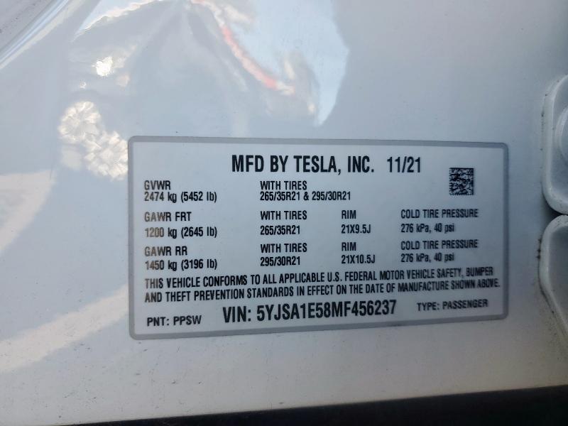 2021 TESLA MODEL S 5YJSA1E58MF456237