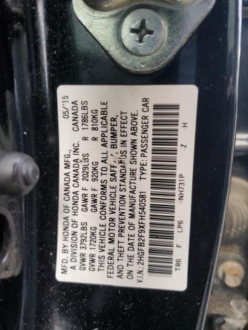 2015 HONDA CIVIC EXL 2HGFB2F9XFH540581