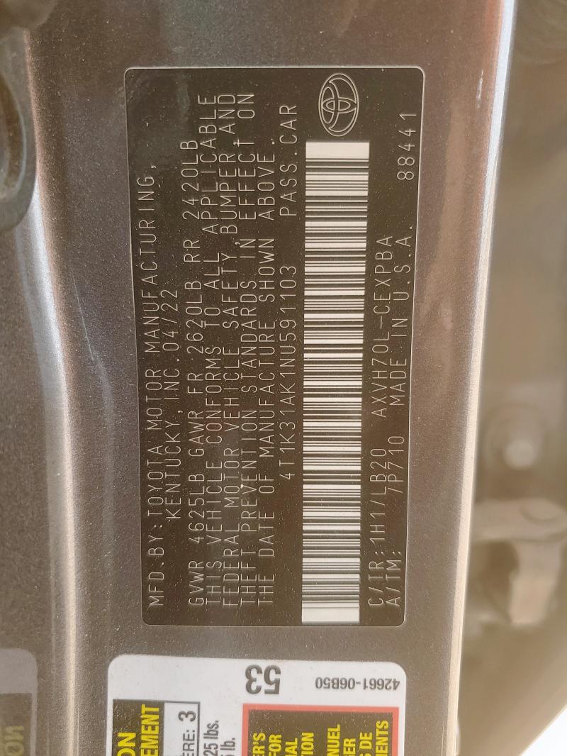 2022 TOYOTA CAMRY XSE - 4T1K31AK1NU591103