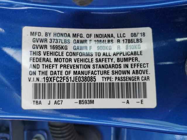 2018 HONDA CIVIC LX 19XFC2F51JE038085
