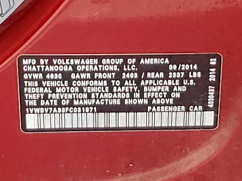 2015 VOLKSWAGEN PASSAT SE - 1VWBV7A33FC031971