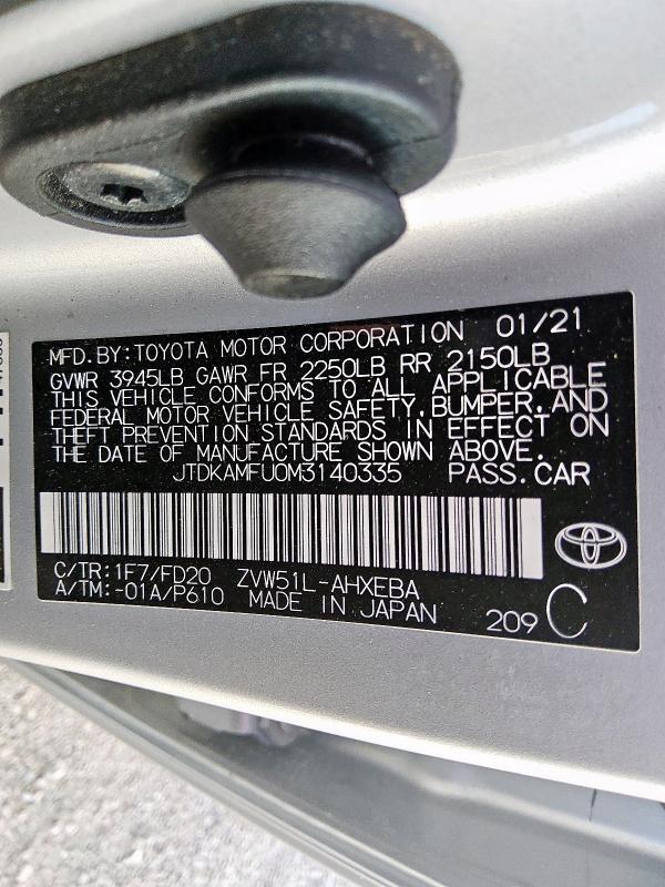 2021 TOYOTA PRIUS SPEC JTDKAMFU0M3140335