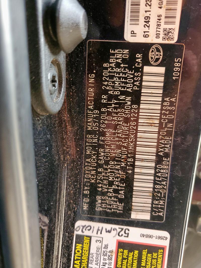 2019 TOYOTA CAMRY L 4T1B11HK5KU261228