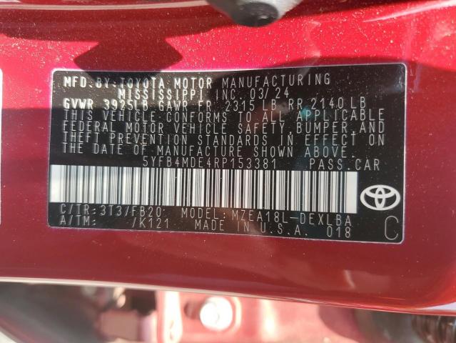 2024 TOYOTA COROLLA LE - 5YFB4MDE4RP153381