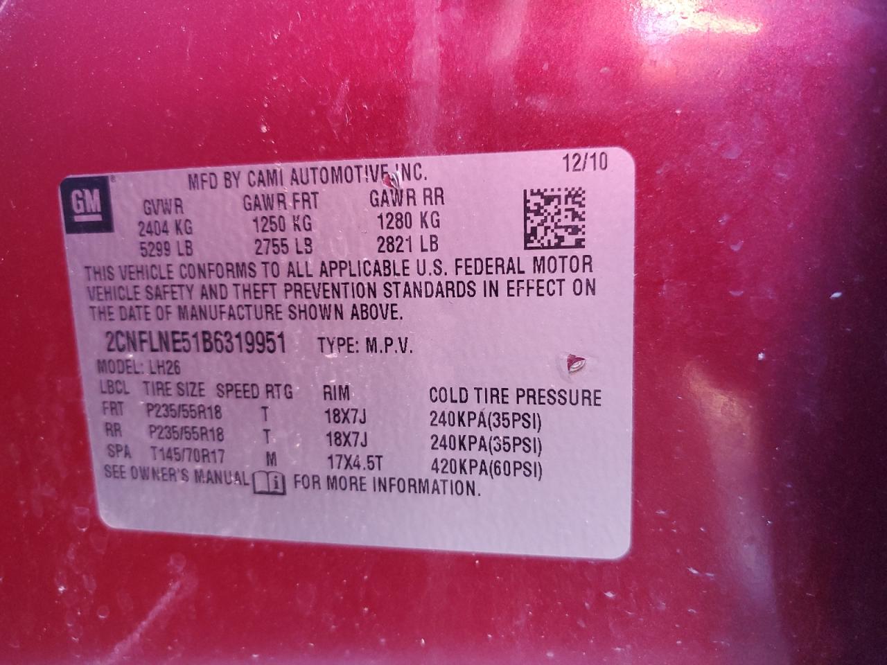 Lot #3208412714 2011 CHEVROLET EQUINOX LT