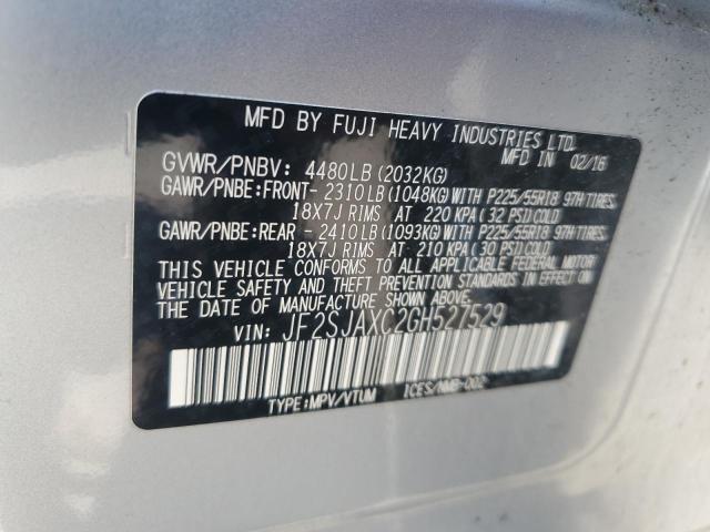 2016 SUBARU FORESTER 2 JF2SJAXC2GH527529