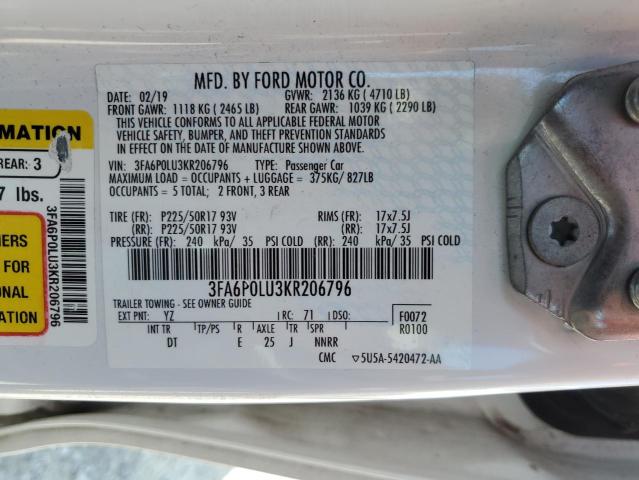 2019 FORD FUSION SE - 3FA6P0LU3KR206796
