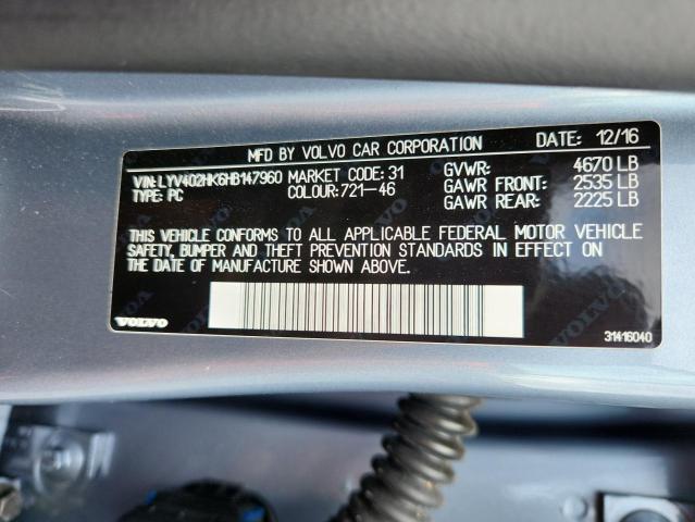2017 VOLVO S60 PREMIE LYV402HK6HB147960