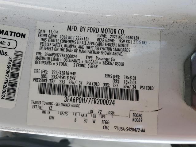 2015 FORD FUSION SE - 3FA6P0H77FR200024