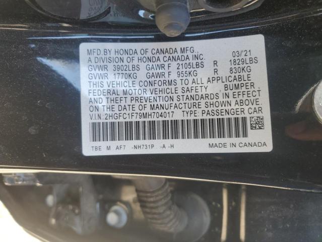 2021 HONDA CIVIC EXL 2HGFC1F79MH704017