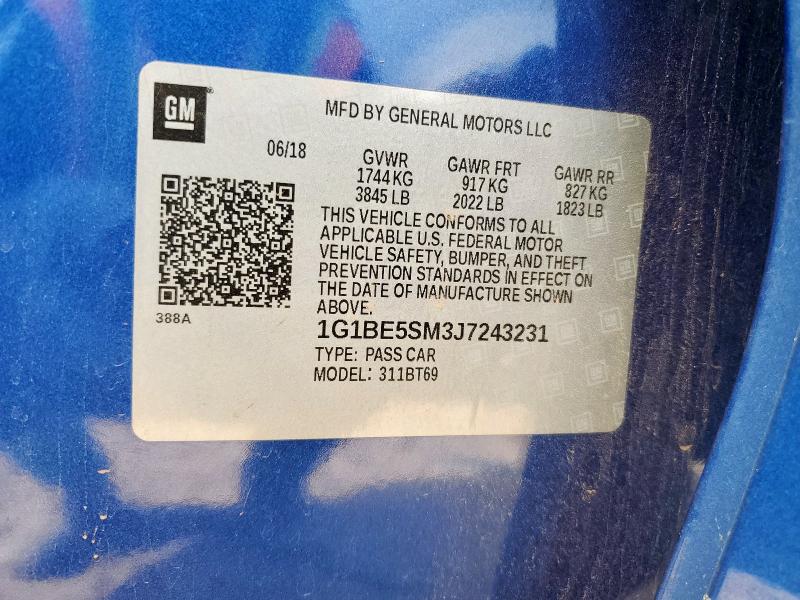 2018 CHEVROLET CRUZE LT 1G1BE5SM3J7243231