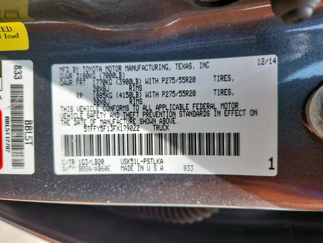 2015 TOYOTA TUNDRA CRE - 5TFFY5F13FX179022
