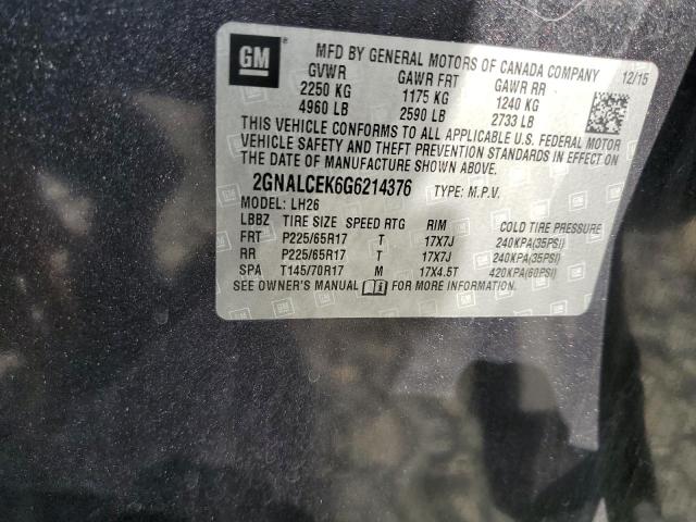 2016 CHEVROLET EQUINOX LT - 2GNALCEK6G6214376