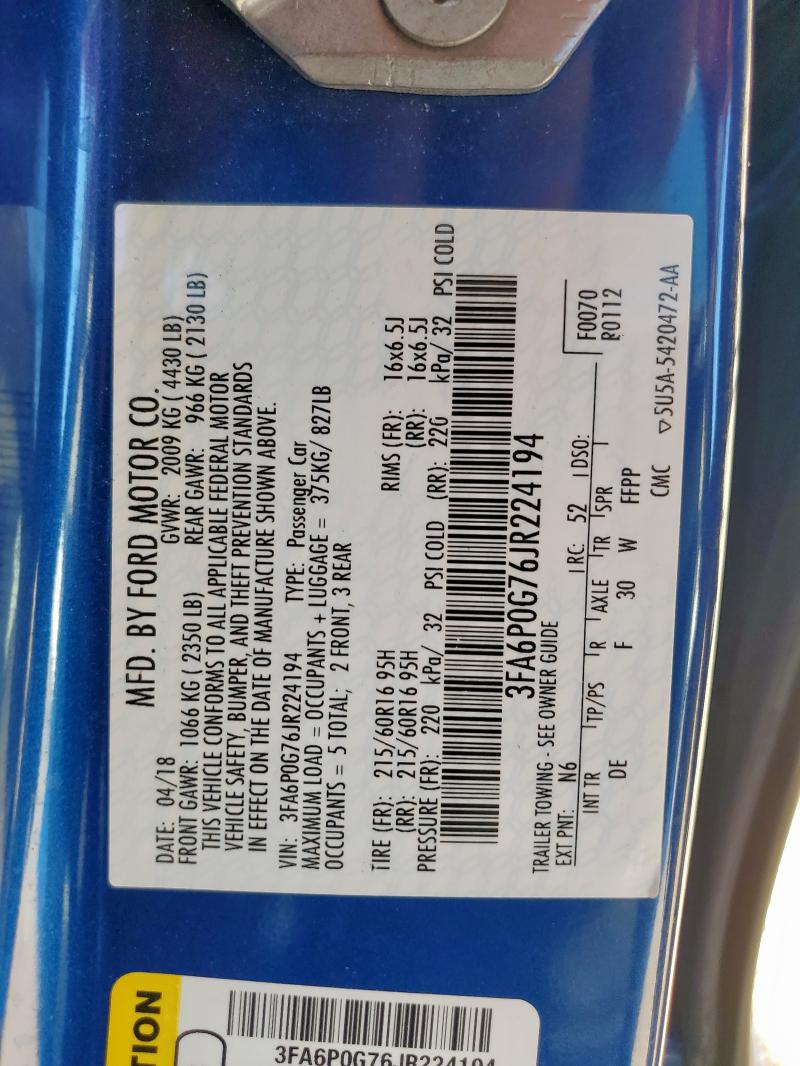 2018 FORD FUSION S - 3FA6P0G76JR224194