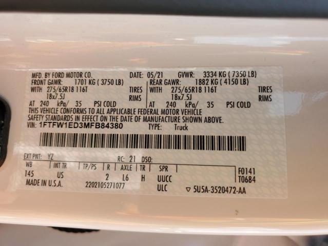 2021 FORD F150 SUPER - 1FTFW1ED3MFB84380