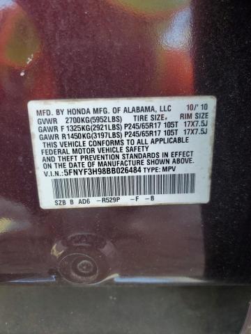 2011 HONDA PILOT TOUR - 5FNYF3H98BB026484