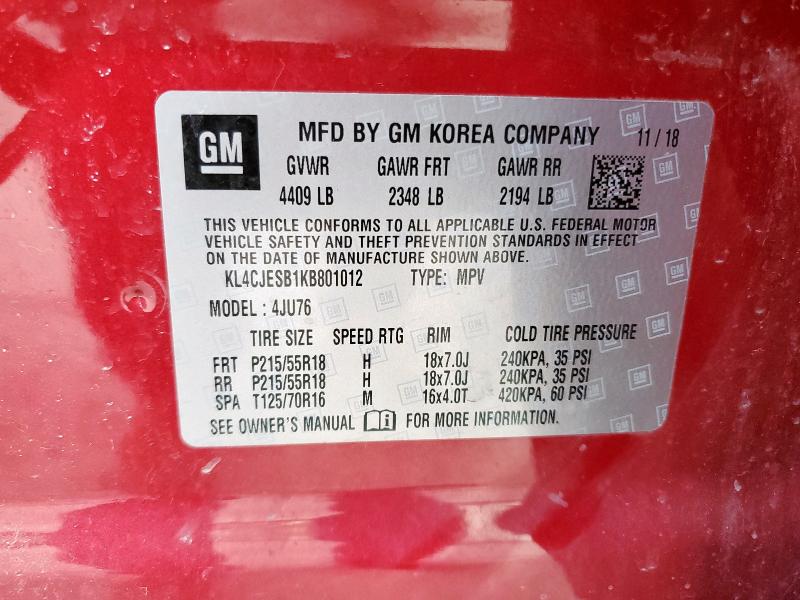 2019 BUICK ENCORE PRE - KL4CJESB1KB801012