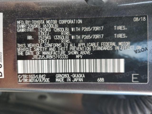 2019 TOYOTA 4RUNNER SR JTEZU5JR8K5193330