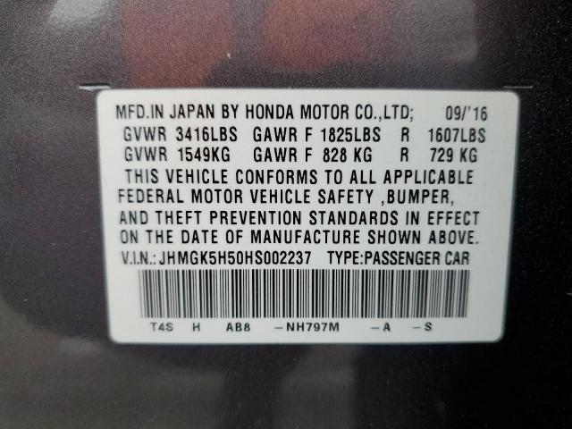 2017 HONDA FIT LX JHMGK5H50HS002237
