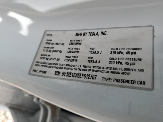 2020 TESLA MODEL 3 - 5YJ3E1EA5LF612707