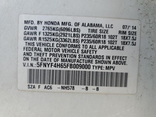 2015 HONDA PILOT EXL 5FNYF4H65FB009000