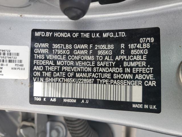 2019 HONDA CIVIC EX - SHHFK7H65KU228987