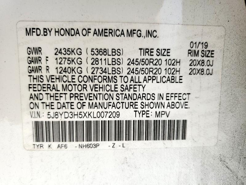 2019 ACURA MDX TECHNO 5J8YD3H5XKL007209