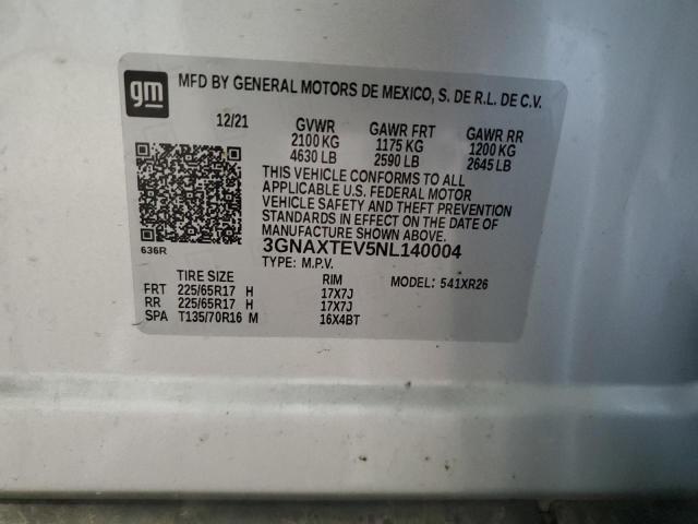 2022 CHEVROLET EQUINOX LT 3GNAXTEV5NL140004