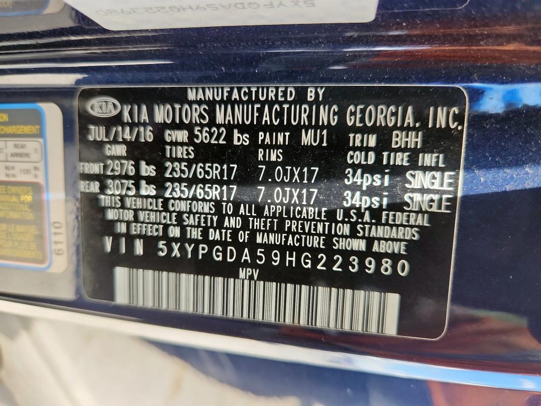 2017 KIA SORENTO LX 5XYPGDA59HG223980