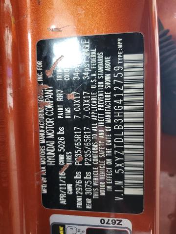 2017 HYUNDAI SANTA FE S 5XYZTDLB3HG412759