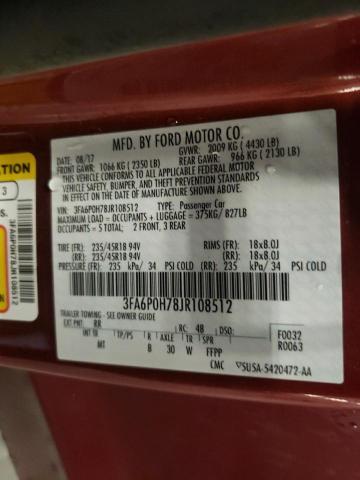 2018 FORD FUSION SE - 3FA6P0H78JR108512