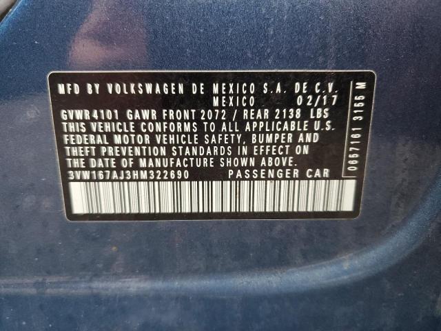 2017 VOLKSWAGEN JETTA S 3VW167AJ3HM322690