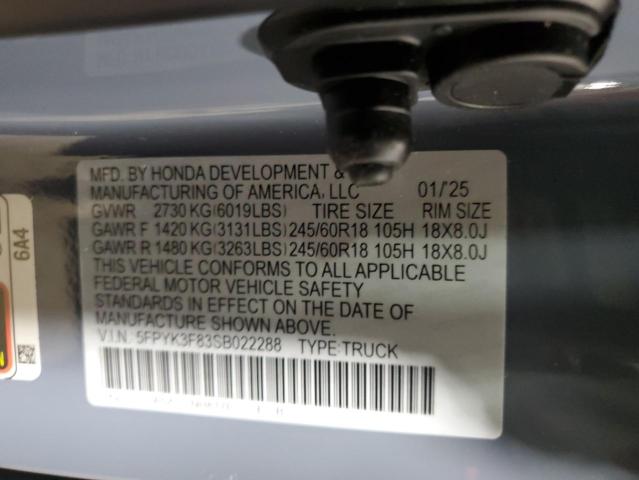 2025 HONDA RIDGELINE 5FPYK3F83SB022288