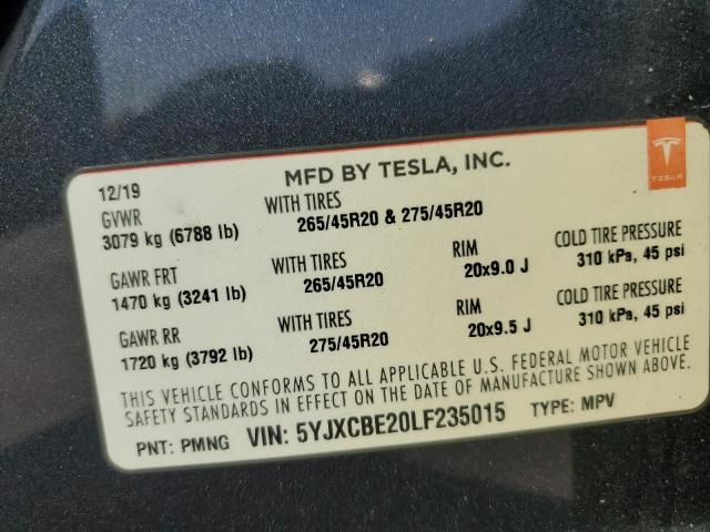 2020 TESLA MODEL X 5YJXCBE20LF235015