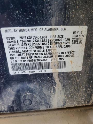 2020 HONDA PILOT TOUR 5FNYF5H96LB004755