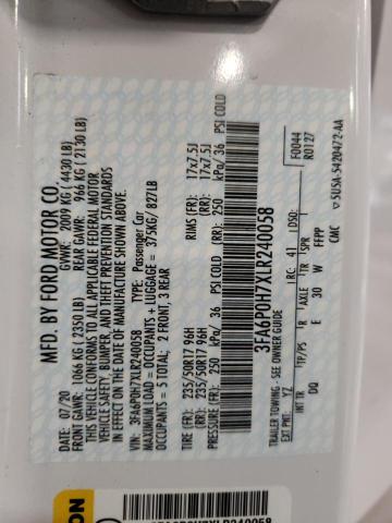 2020 FORD FUSION SE - 3FA6P0H7XLR240058