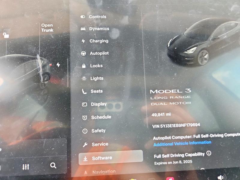2022 TESLA MODEL 3 5YJ3E1EB9NF179694