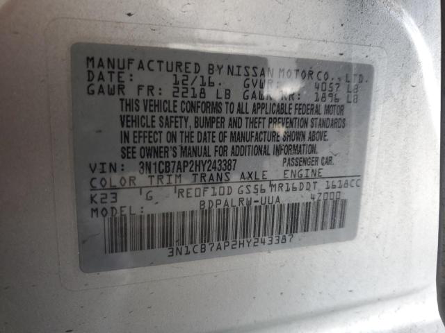 2017 NISSAN SENTRA SR - 3N1CB7AP2HY243387