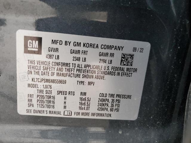 2022 CHEVROLET TRAX 1LT - KL7CJPSM6NB559659