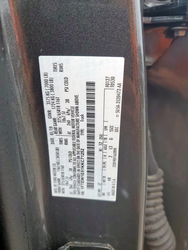 2019 FORD F150 SUPER 1FTEW1E51KKC71252