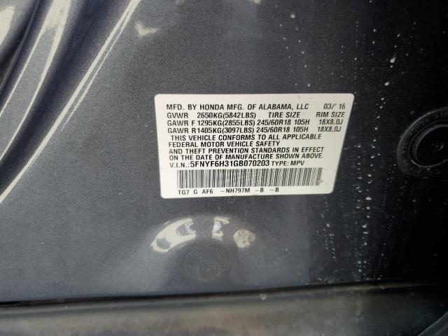 2016 HONDA PILOT EX 5FNYF6H31GB070203