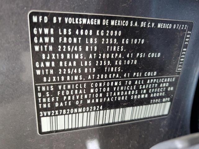 2022 VOLKSWAGEN TAOS SEL 3VV2X7B20NM092924