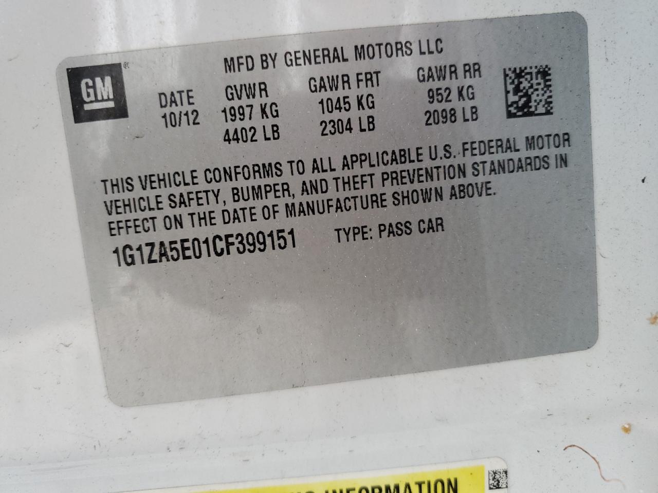 Lot #3226230675 2012 CHEVROLET MALIBU LS