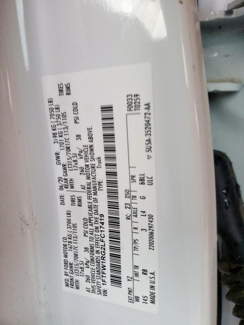 2020 FORD F150 RAPTO 1FTFW1RG2LFC17419
