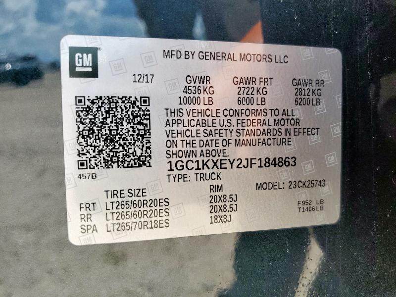 2018 CHEVROLET SILVERADO - 1GC1KXEY2JF184863