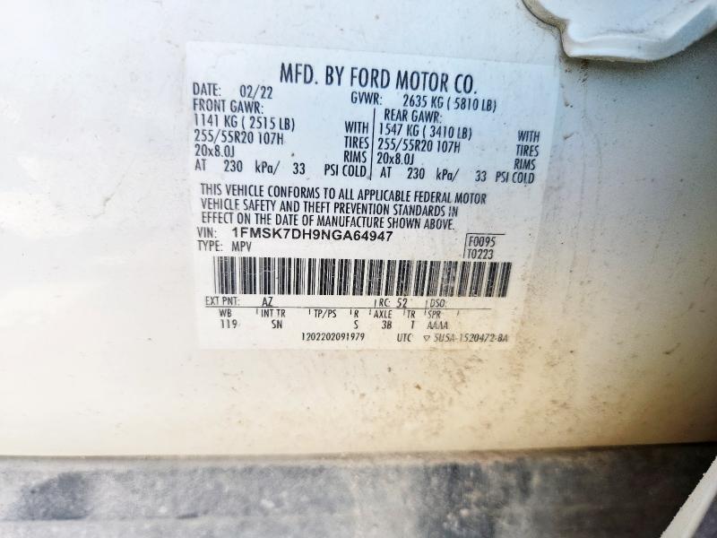 2022 FORD EXPLORER X - 1FMSK7DH9NGA64947