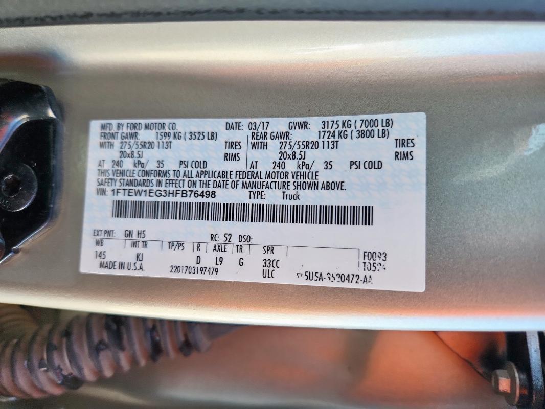 2017 FORD F150 SUPER - 1FTEW1EG3HFB76498