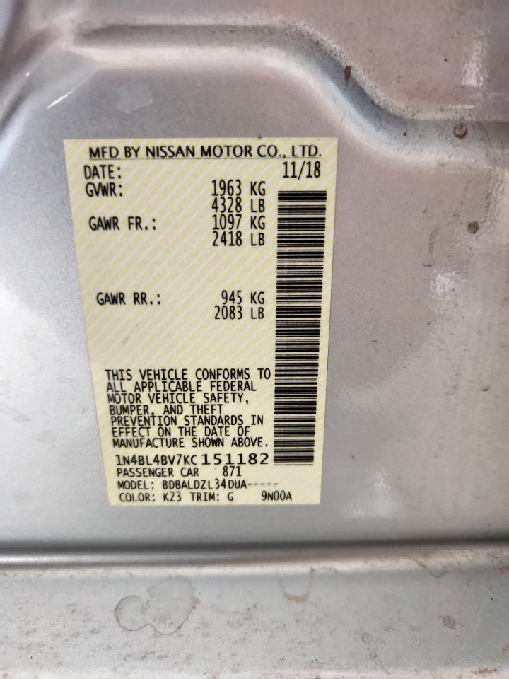 Lot #3216046091 2019 NISSAN ALTIMA S